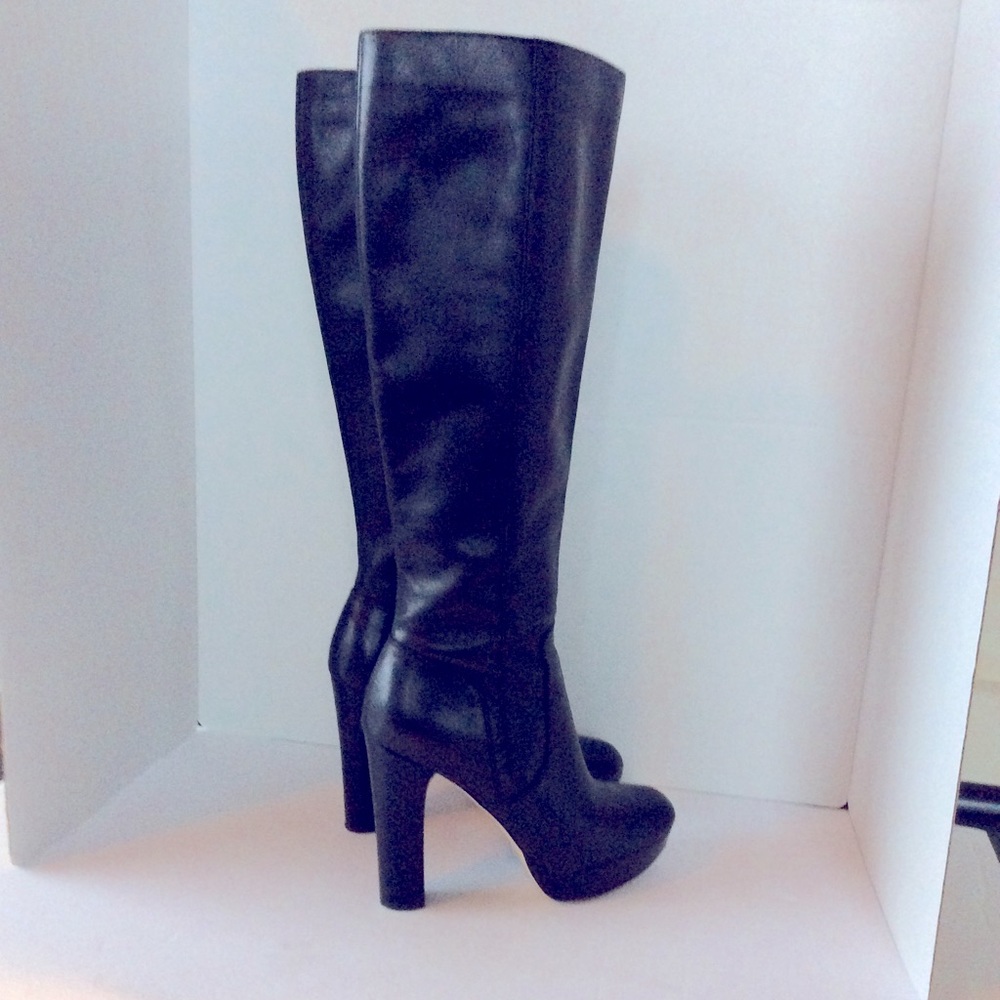 Michael Kors Black Tall Leather Platform Heeled Boots